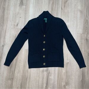 Ralph Lauren BLK Button Up Sweater in Women’s Petit SM 100% Cotton w/ pockets